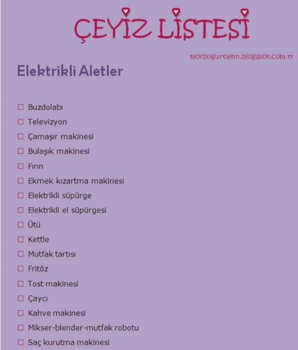 En Detaylı Eksiksiz Evlilik Çeyiz Listesi (Pdf ve Resimli) 2021